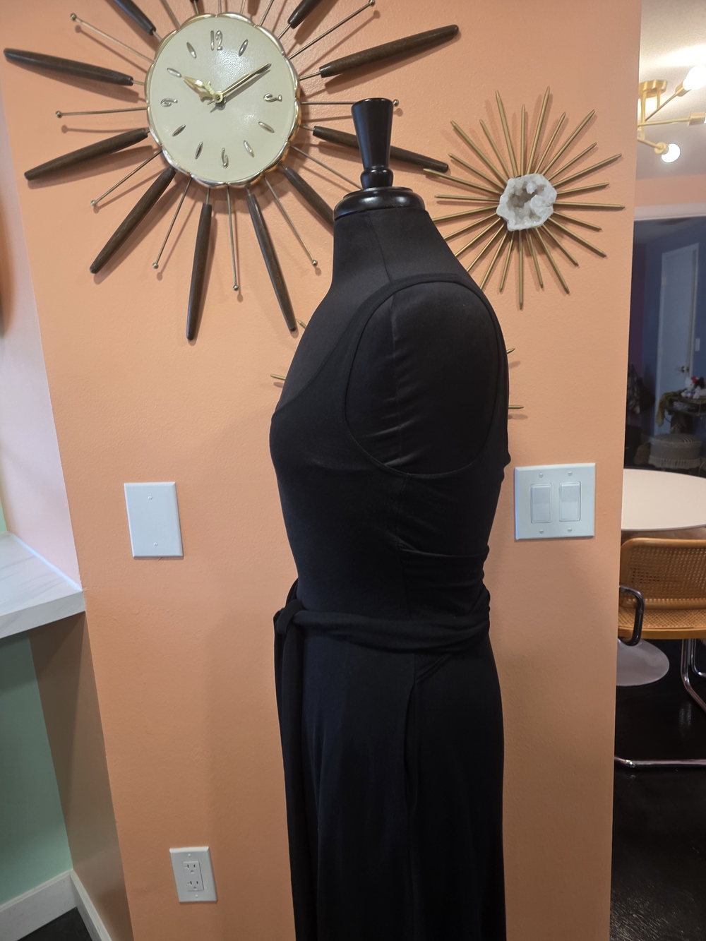 Reformation Jeans M Black Sleeveless Midi Dress with Tie Waist Classic Luxury - Picture 13 of 15